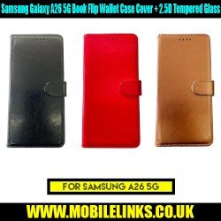 Samsung Galaxy A26 5G Book Flip Wallet Case Cover + 2.5D Tempered Glass